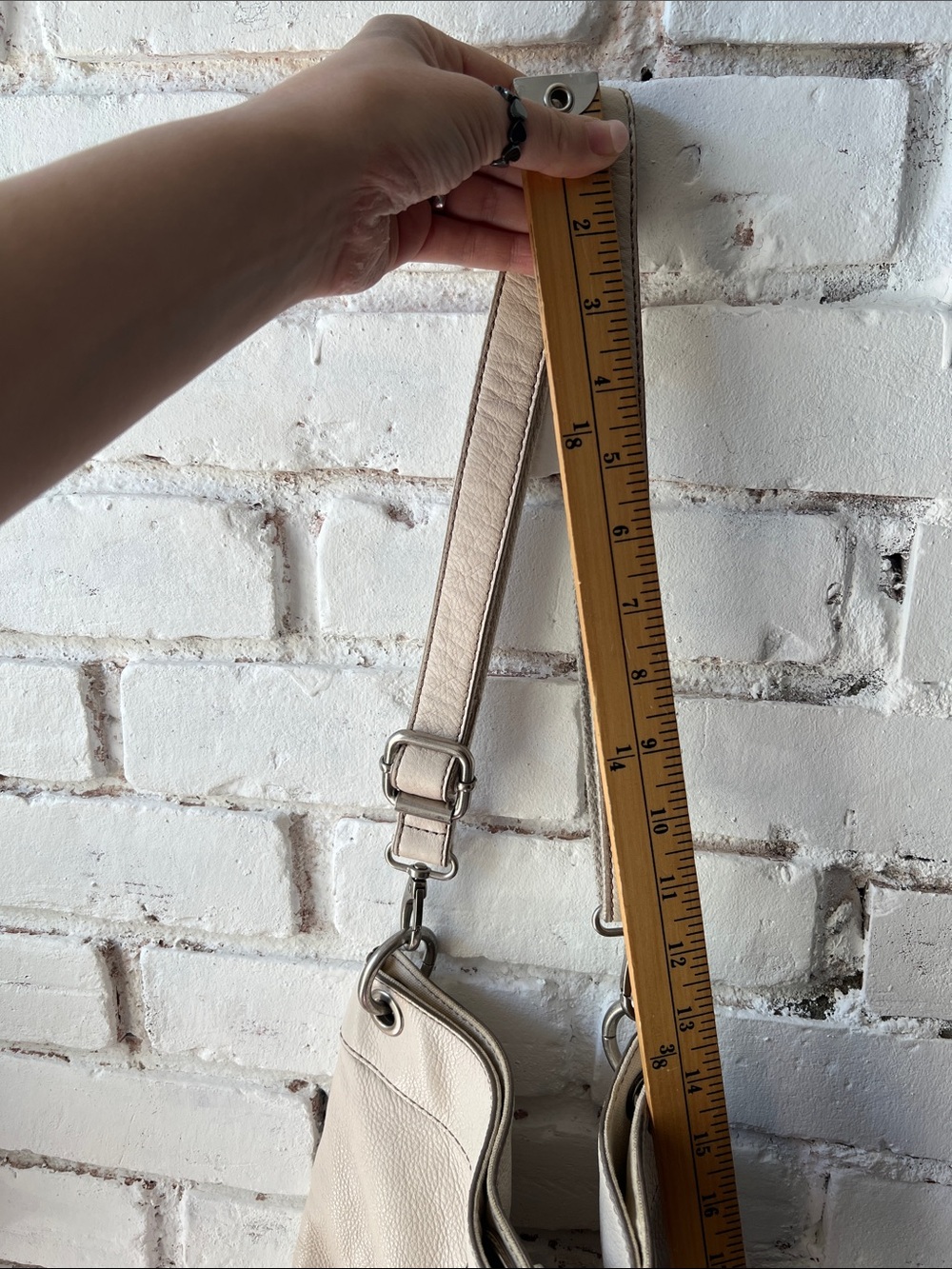 Women's Neutral Leather Shoulder Bag - Beige silver hardware - Picture 16 of 16